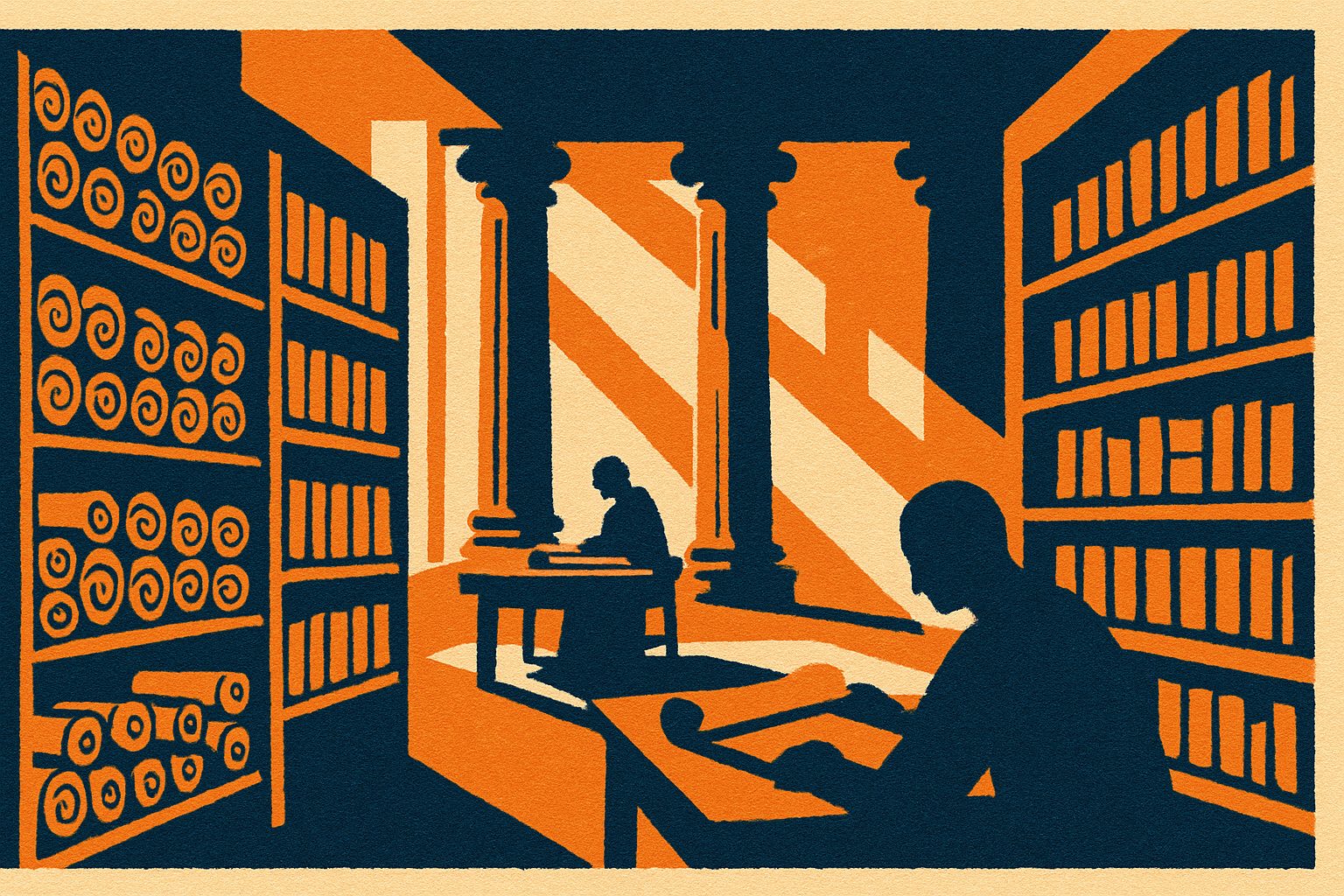 The Library of Asinius Pollio — AI-generated illustration for Trip in Art