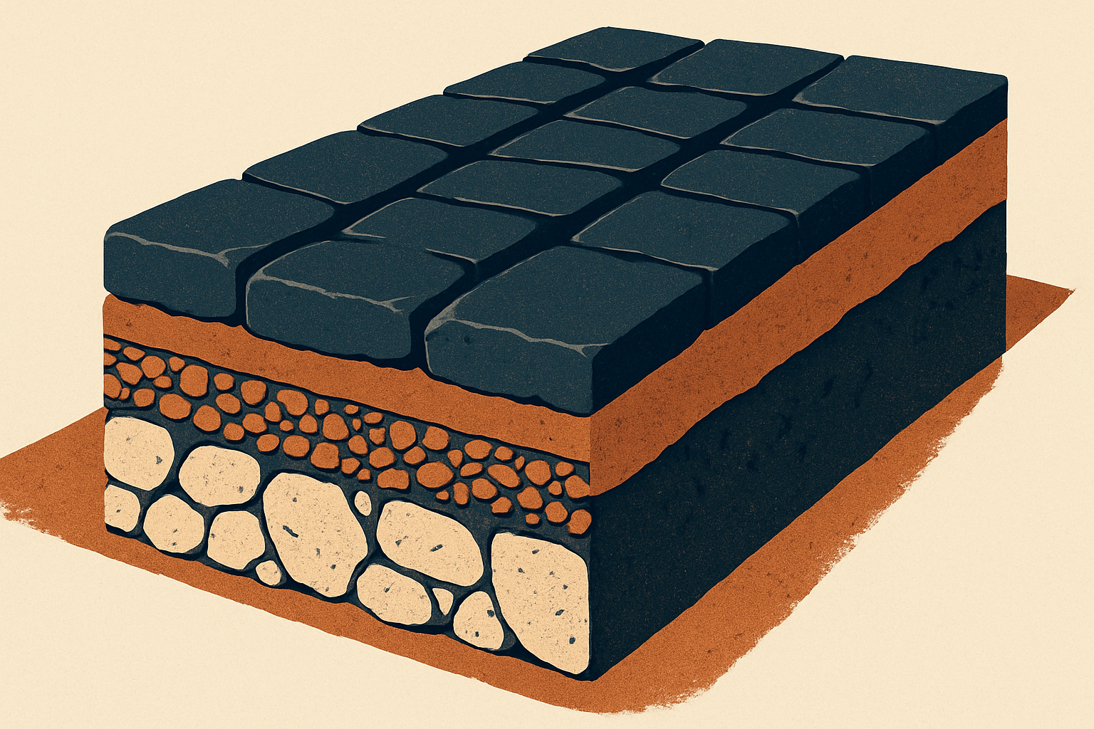 Cross-section of the Appian Way road construction — illustration by Trip in Art, artistic impression