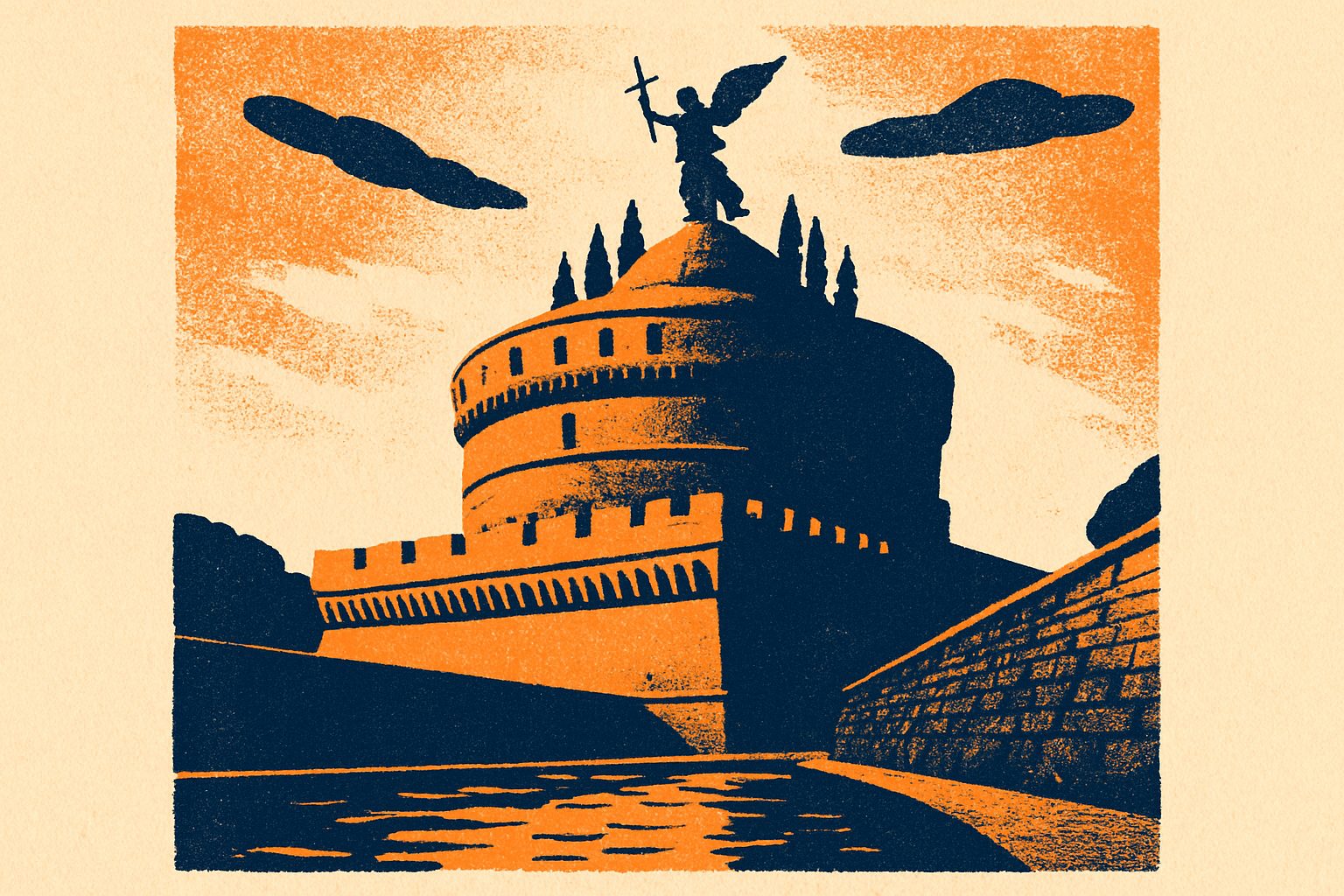 From emperor's tomb to papal fortress — AI-generated illustration for Trip in Art